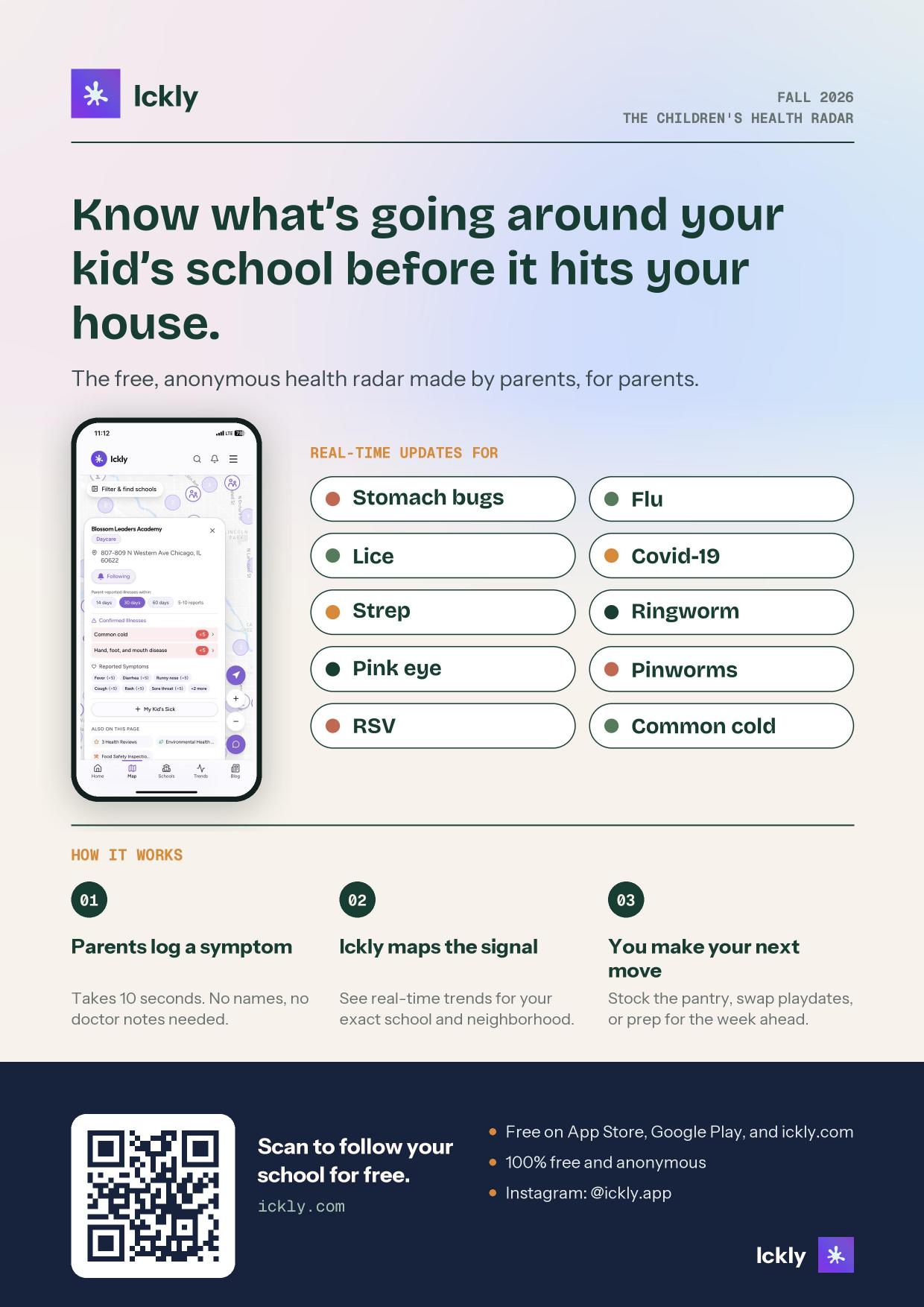 Ickly Fall 2026 poster: know what's going around your kid's school before it hits your house