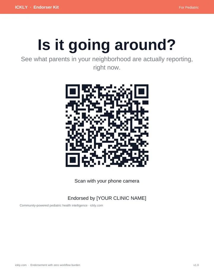Sample Ickly waiting-room QR poster for a pediatric clinic